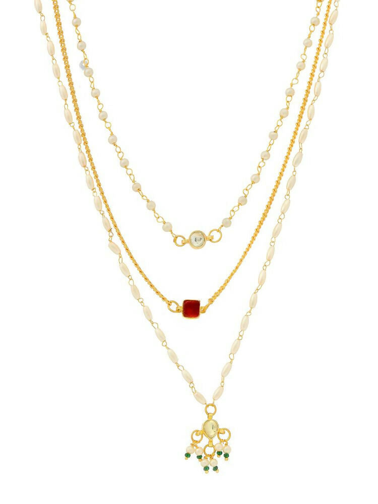 White and gold, Red Stone Kundan Necklace - Ruby Raang | Grocsy