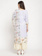 Ahalyaa Women's Powder Blue Crepe Kurta Palazzo Set With Dupatta | Grocsy