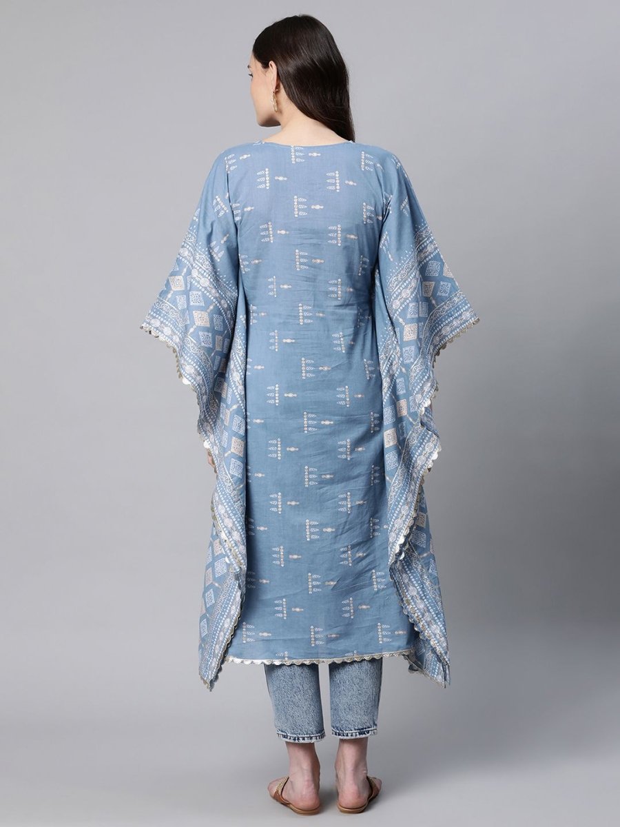 Ahalyaa Beige Pure Cotton Floral Printed Kaftan Kurta | Grocsy