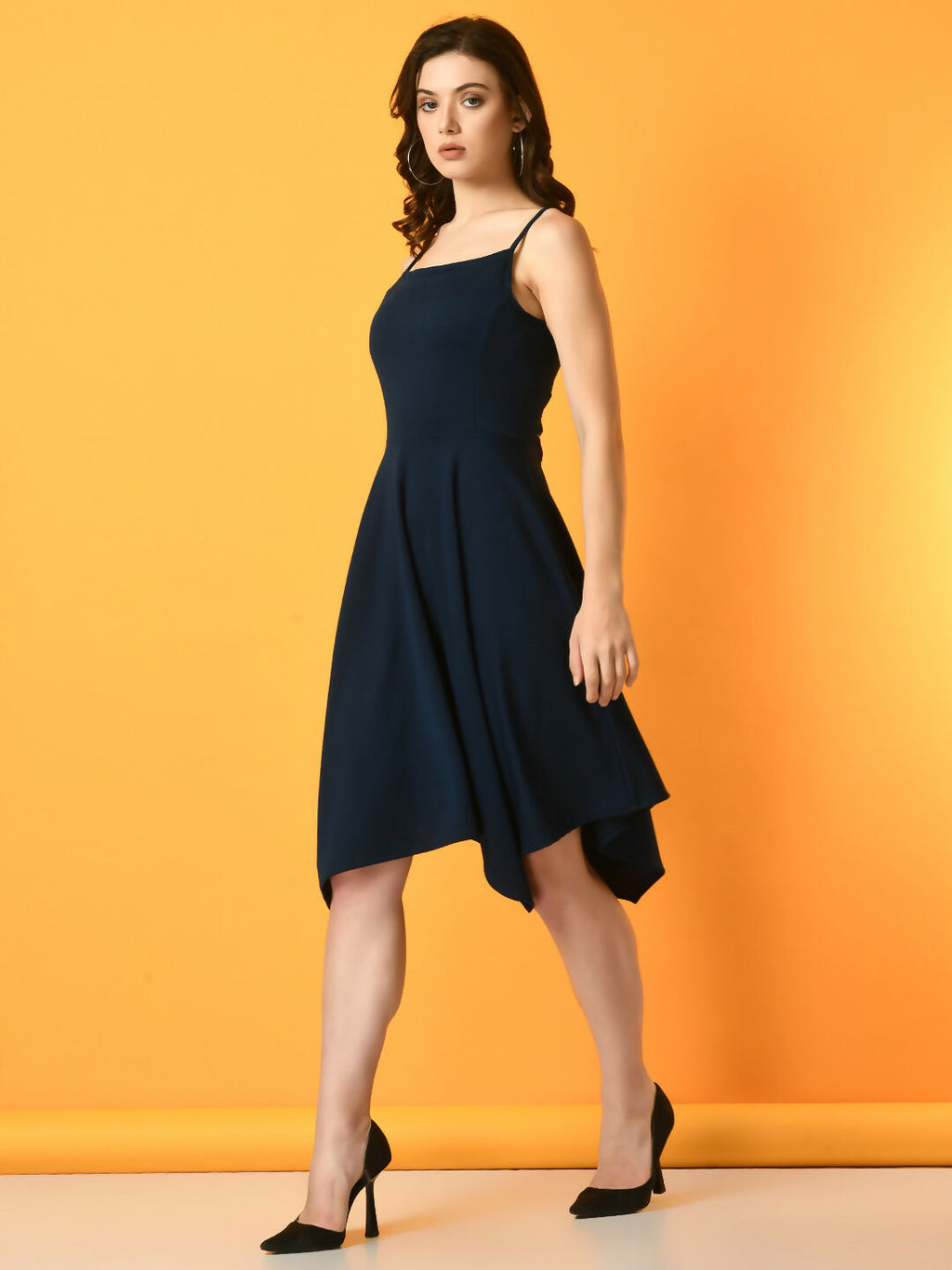 Myshka Women's Navy Blue Solid Party Dress | Grocsy