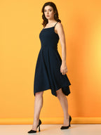 Myshka Women's Navy Blue Solid Party Dress | Grocsy