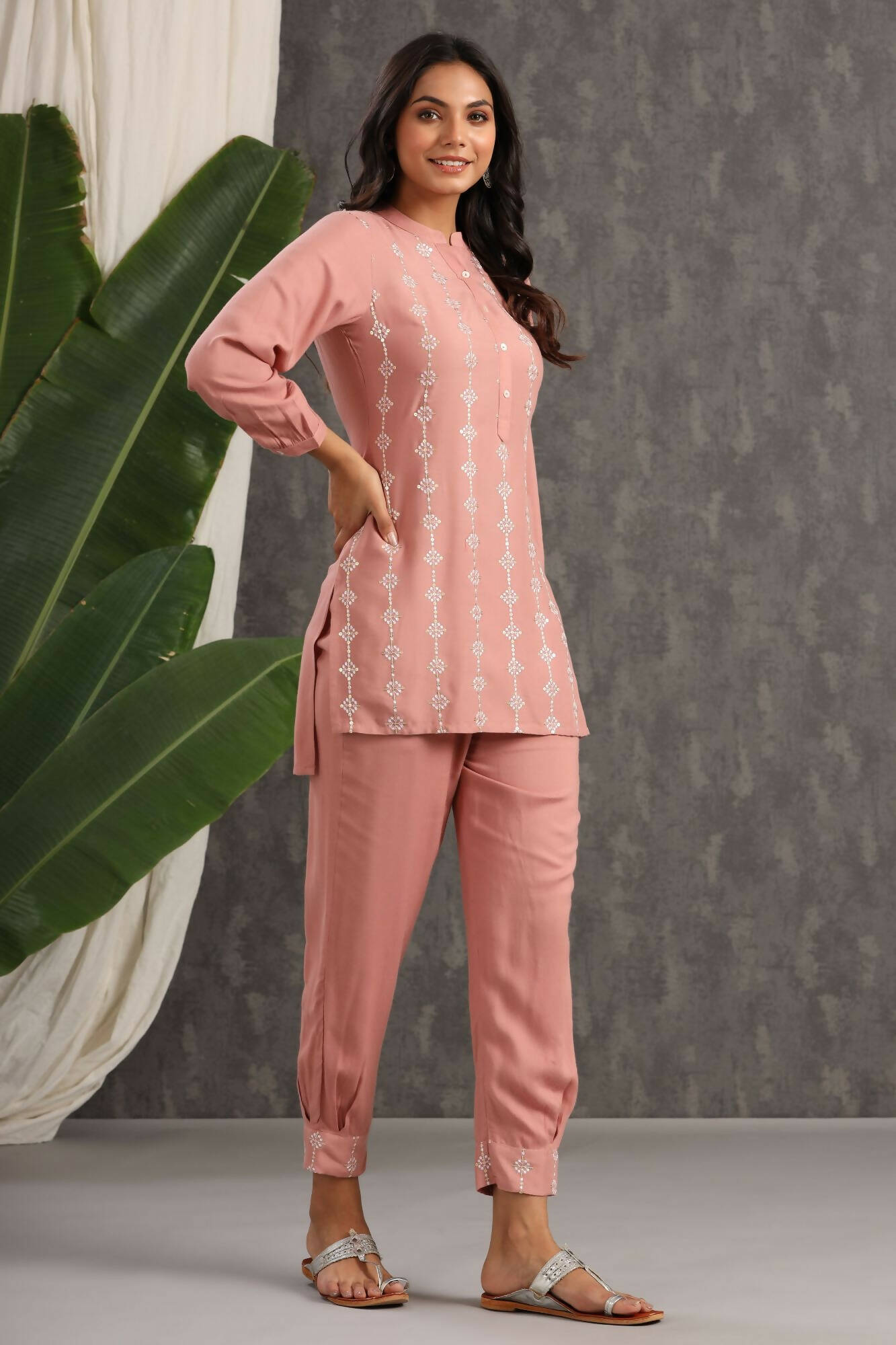 Juniper Women Onionpink Rayon Embroidered Straight Kurta Sets | Grocsy