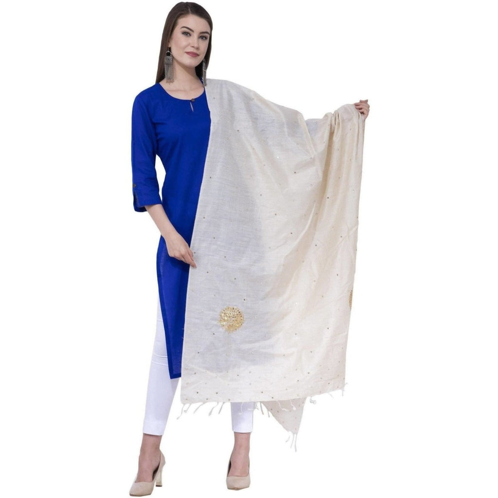 A R Silk Women's Zari Embroidery Pure Tussar Silk Light Golden Dupattas and Chunnis | Grocsy