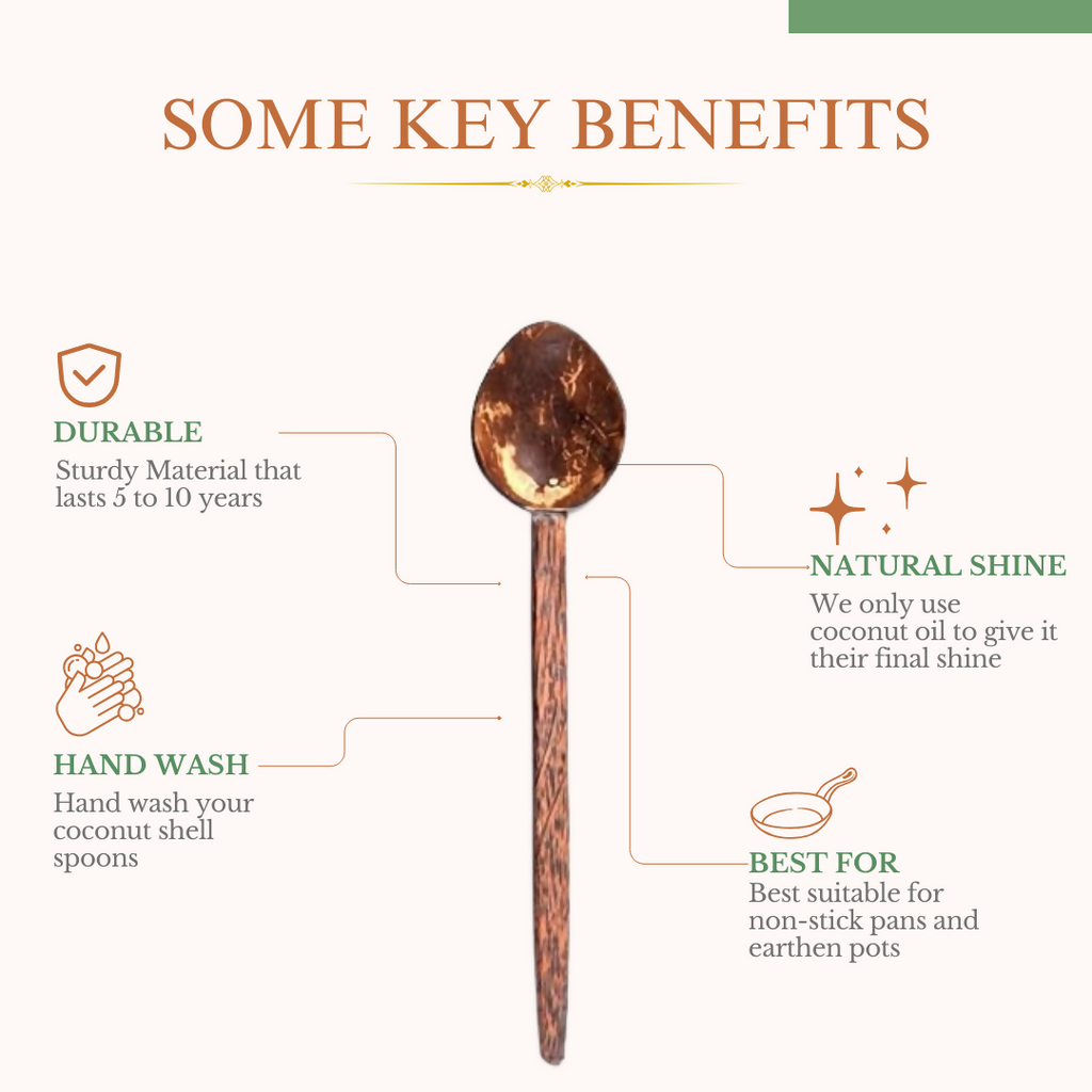 Thenga Coconut Shell Large Cooking Spoon Sets | Grocsy