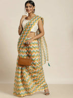 Green Organza Printed Saree With Blouse Piece - Nivaa | Grocsy