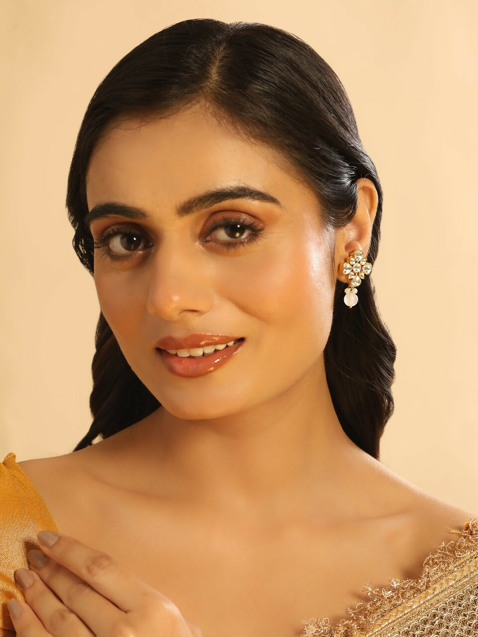 Nuyug 22K Gold Plated Kundan Paradise Stud Earrings | Grocsy
