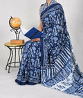 Exclusive Collection Blue Multi Beautiful Mulmul Cotton Saree | Grocsy