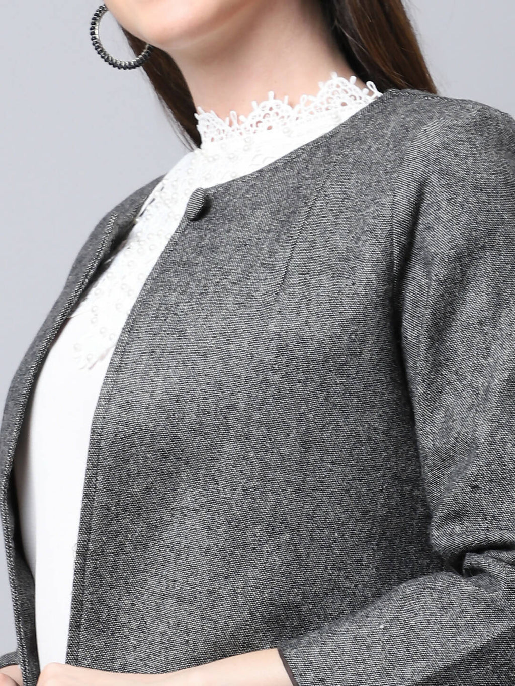 Even Apparels Black Pure Wool Open Front Statement Women's Jacket | Grocsy