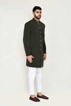 Joban Fashion Green Colored Terry Rayon Fabric Indo Western With Straight Fit Pant | Grocsy
