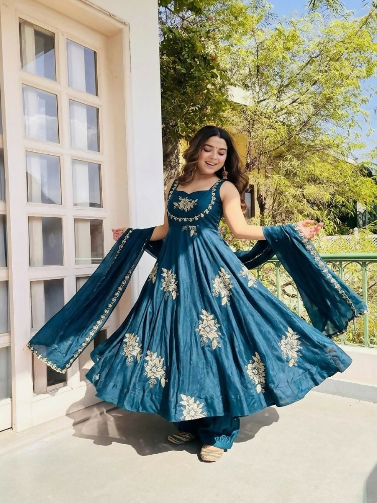 Teeya Creation New Womens Trendy Embroidery Sequence Work Blue Kurta Set | Grocsy
