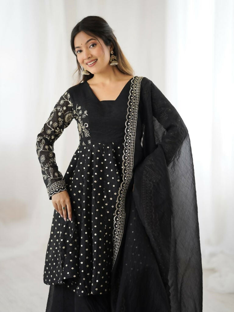 Teeya Creation Black Color Embroidery Work Wedding Wear Salwar Suit | Grocsy