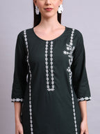Joban Fashion Green Cotton & Embroidery Work Kurta With Trousers Set | Grocsy