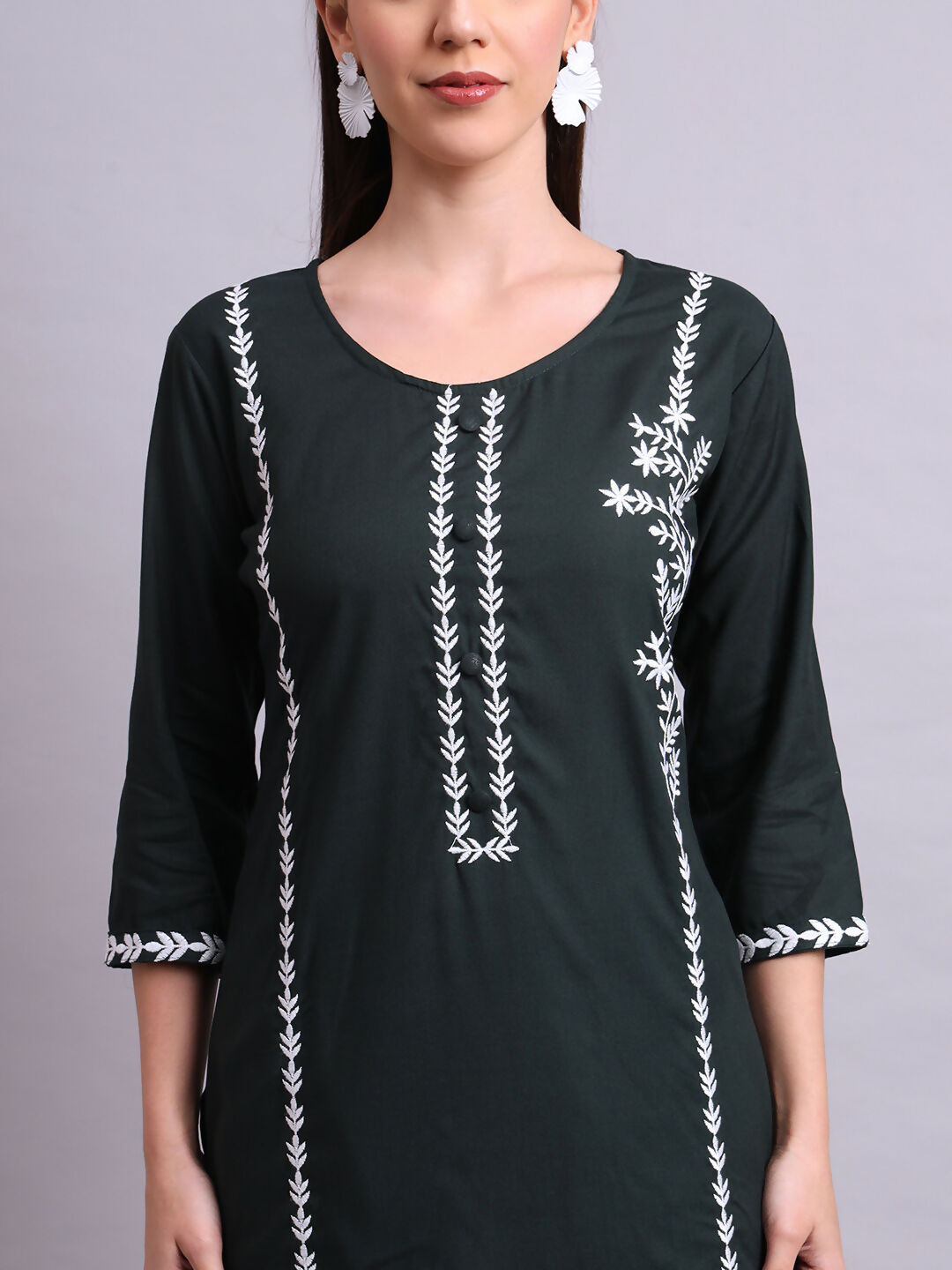 Joban Fashion Green Cotton & Embroidery Work Kurta With Trousers Set | Grocsy