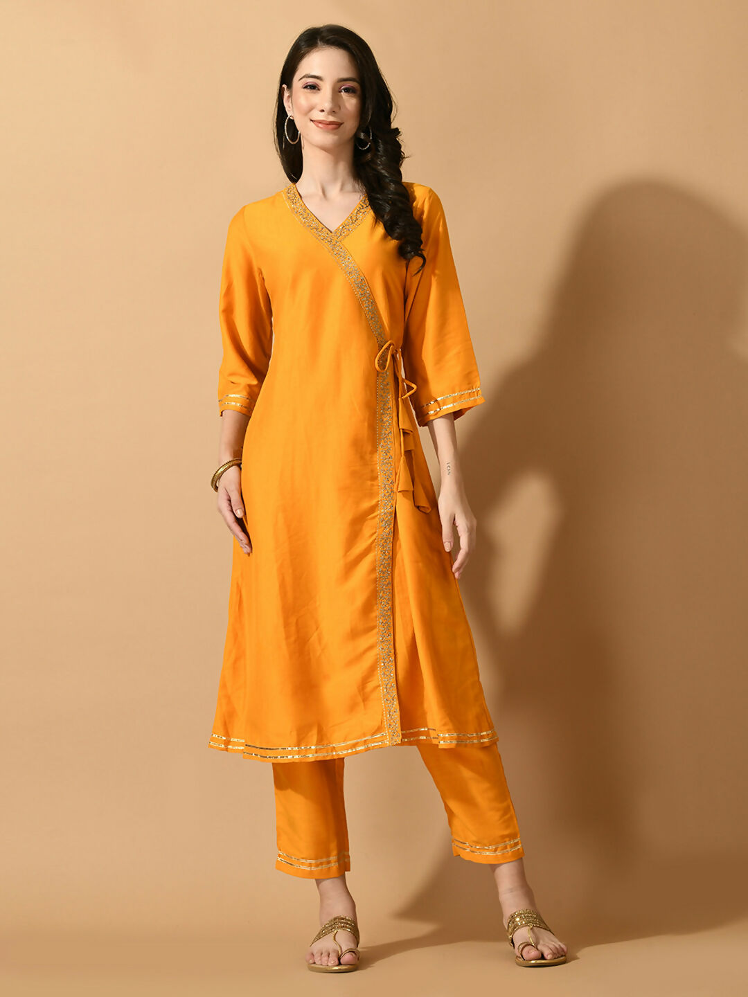 Myshka Women's Yellow Solid Party Kurta Sets | Grocsy