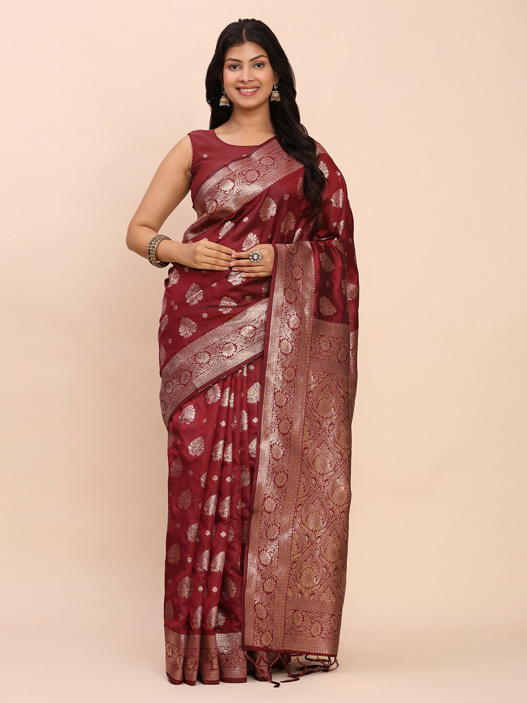 Shree Shyam Fashion Banarasi Silk Maroon Saree | Grocsy