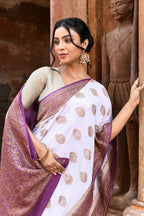 Joban Fashion Light Purple Crepe Chiffon Pure Handloom Banarasi Silk Saree | Grocsy