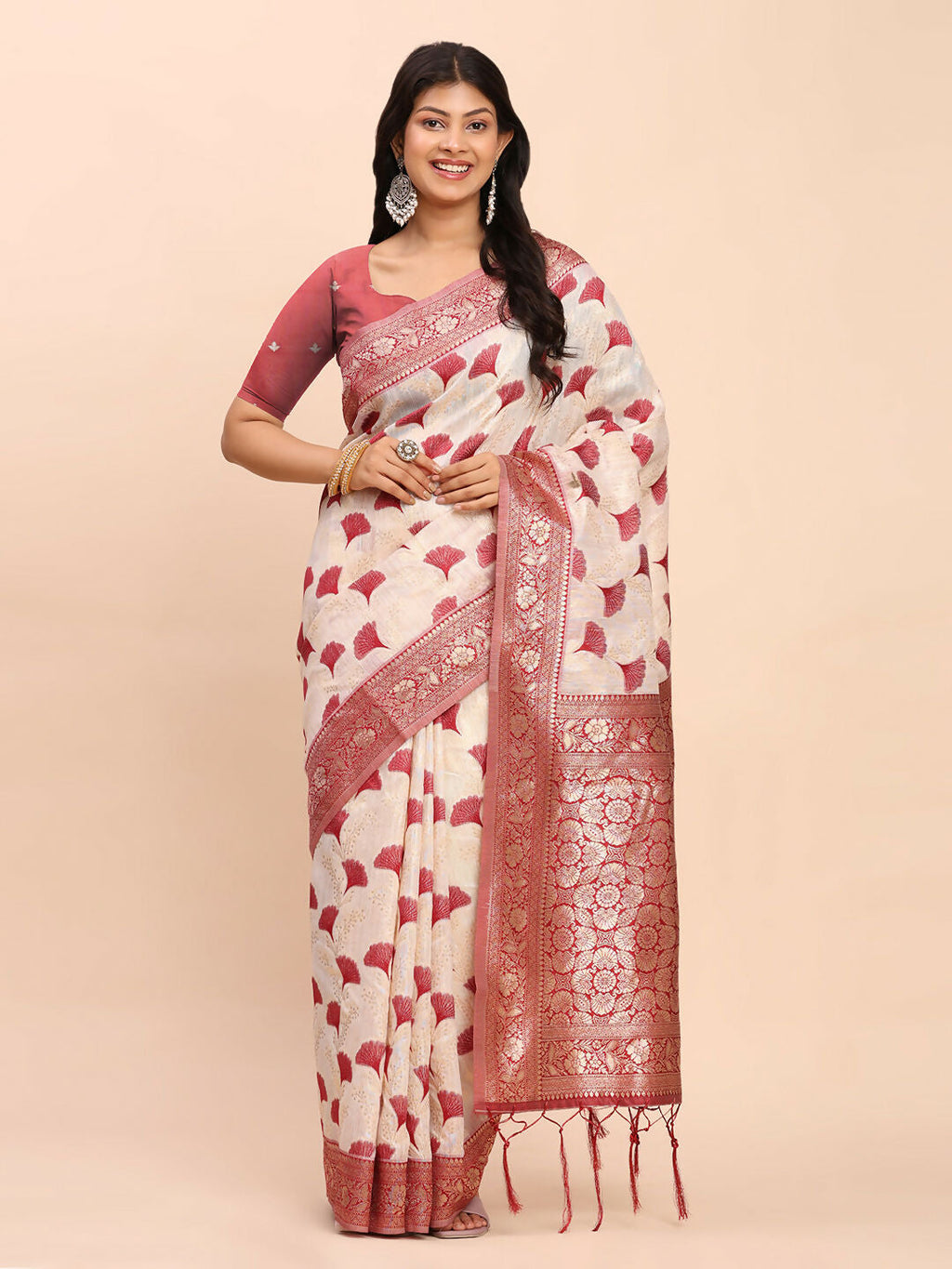 Shree Shyam Fashion Linen Cotton Maroon Saree | Grocsy