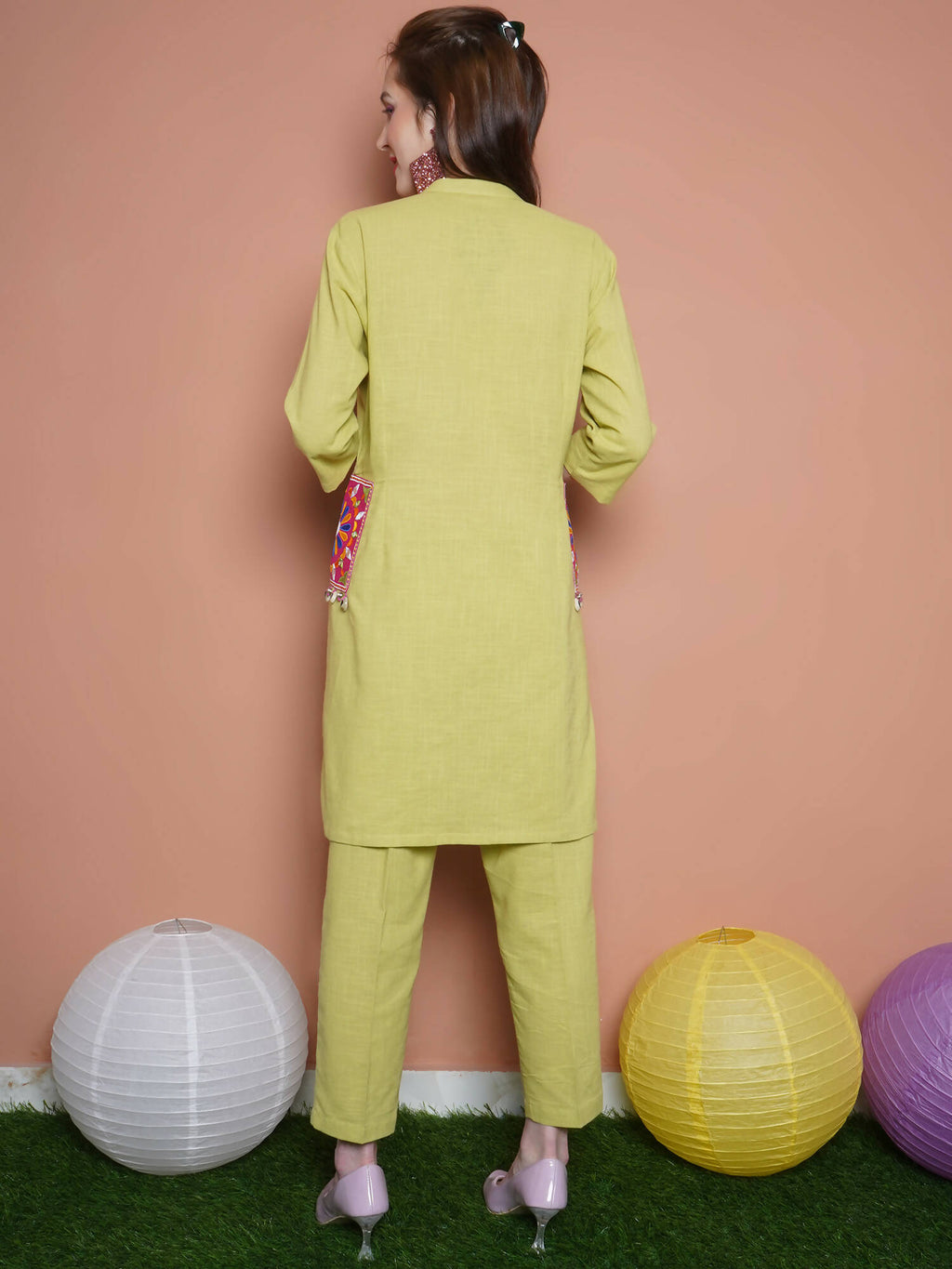 Women Republic Green Cotton Kurta Set With Embroidered Pockets | Grocsy