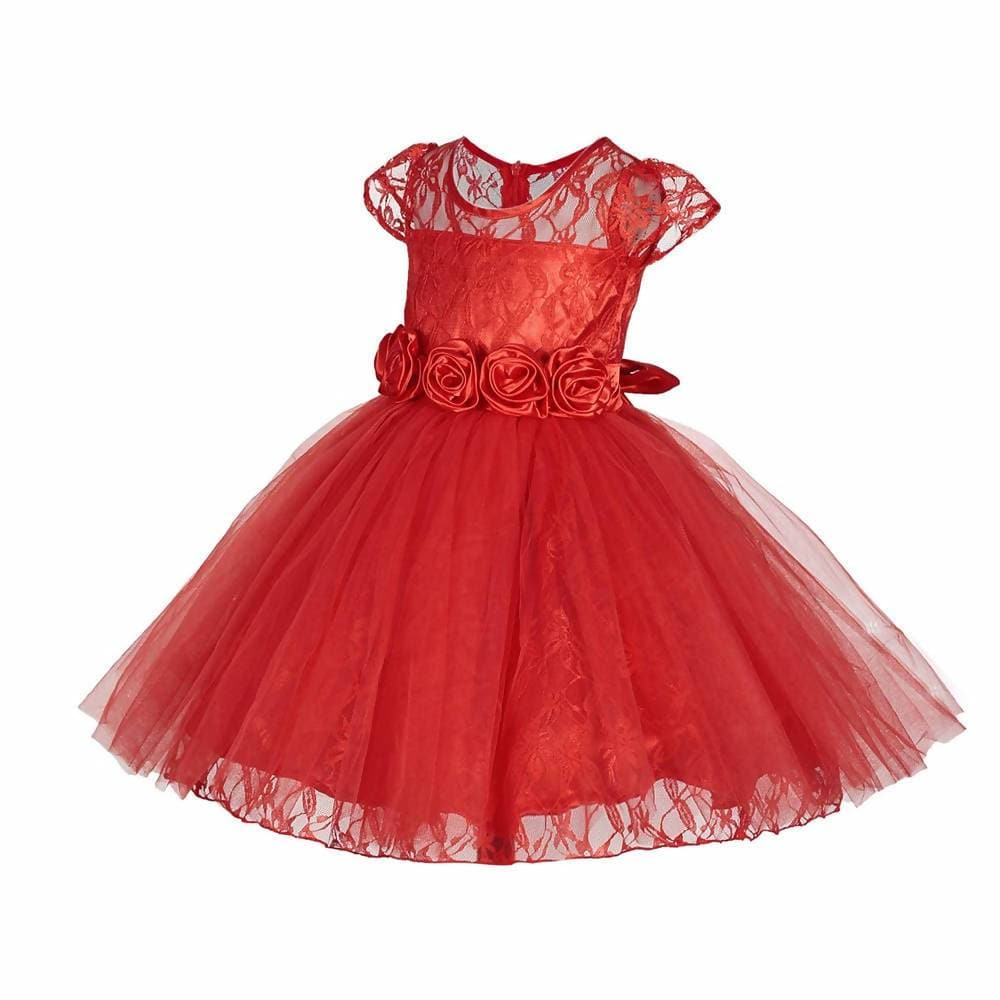 Asmaani Baby Girl's Red Color Satin A-Line Frock (As-Dress-22131) | Grocsy