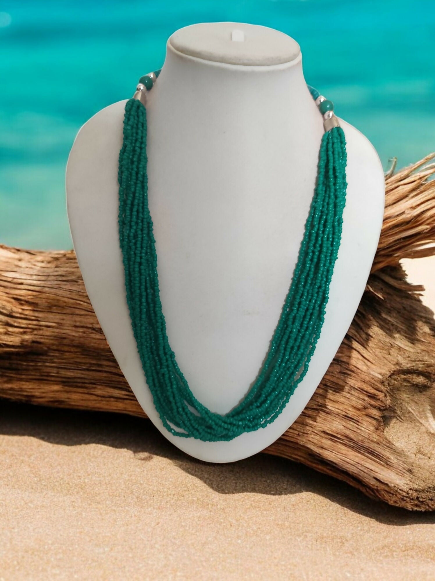 Inhanns Bloom Handmade Beaded Only Necklace - 12 Layers - Sea Green Necklace | Grocsy