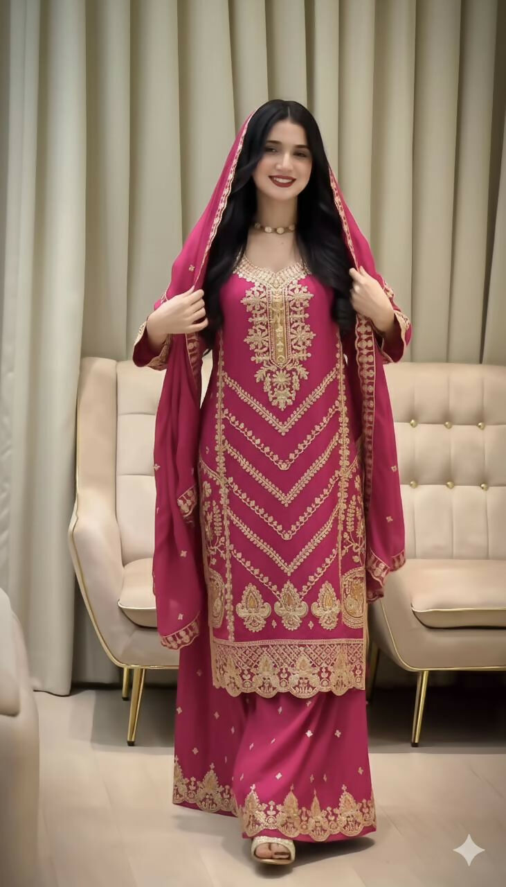 Teeya Creation Rani Color Chinon Silk Party Wear Trending Palazzo Set | Grocsy