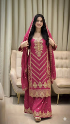 Teeya Creation Rani Color Chinon Silk Party Wear Trending Palazzo Set | Grocsy
