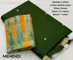 Mehndi Chanderi Cotton Block Print Saree with Unstitched Blouse - Hiral Fashion | Grocsy