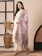 Cream Chanderi Embroidery Work, Printed Kurta Set - Riya | Grocsy