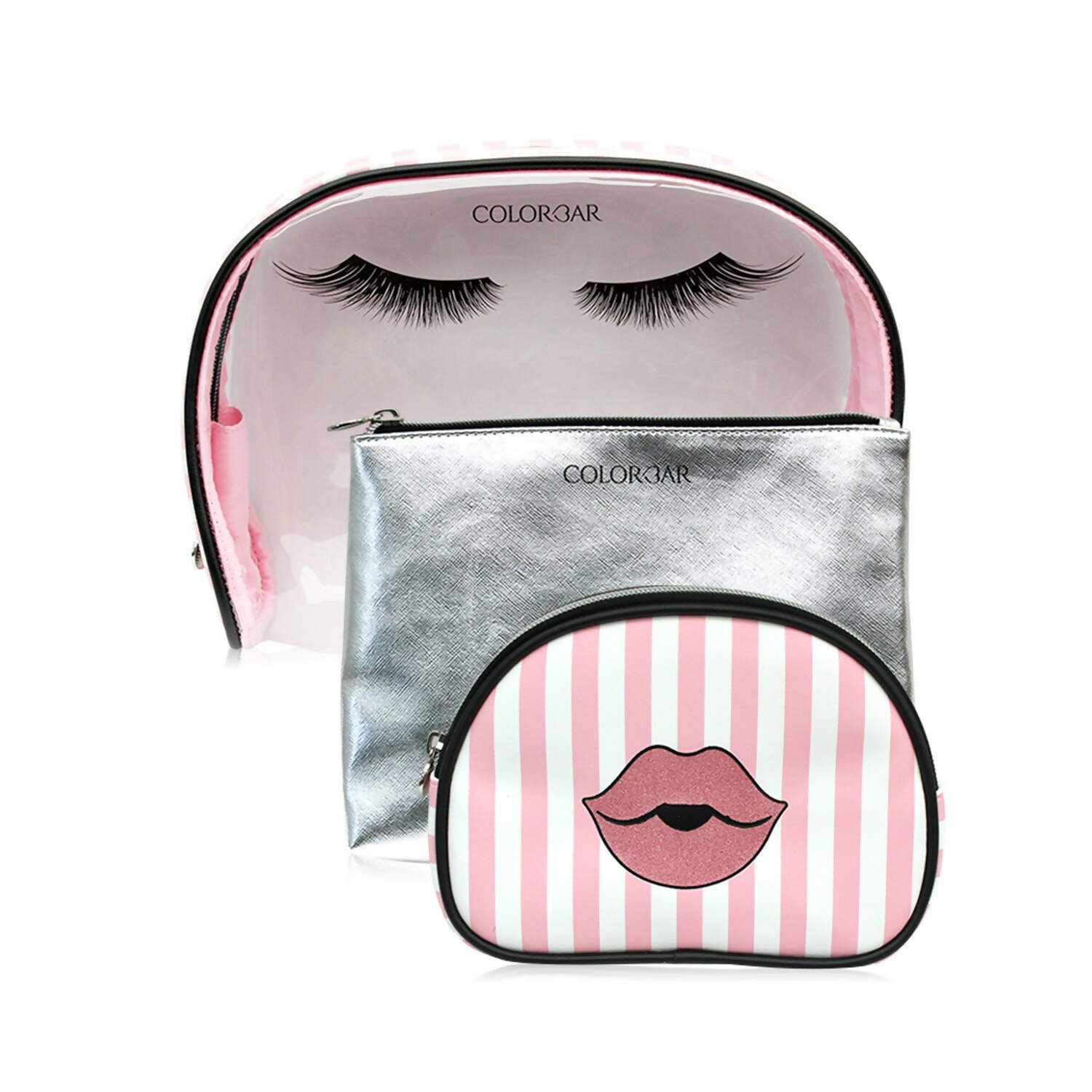 Colorbar Pouch Lips & Lashes Bag In Bag (Set Of Three) - White + Blush Pink | Grocsy