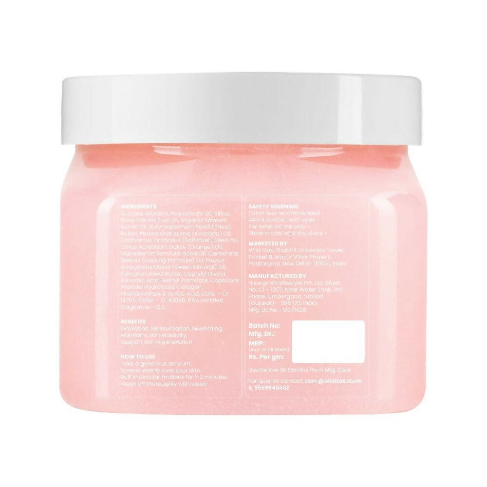 Wild Oak Moroccan Rose Shea Butter Sugar Scrub with Vegan Collagen & Peptides For Tan Removal & Smooth Skin | Grocsy