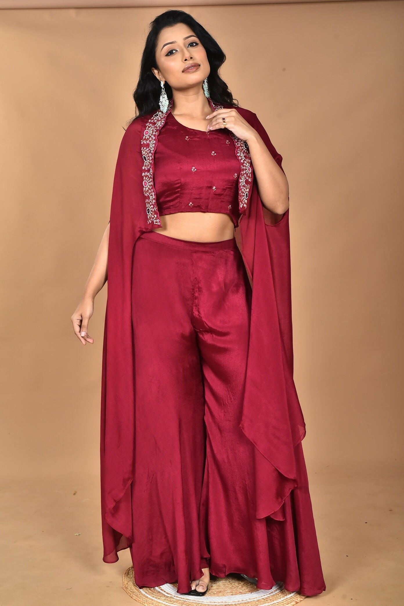 Morchari Women And Hand Embroidery Palazzo Set-Magenta | Grocsy