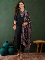 Sangria Floral Embroidered Sequinned Kurta with Trousers & Dupatta | Grocsy