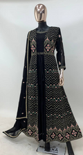 Lorenvalley Fashion Black Faux Georgette Embroidery Work Gown Jacket Stitched | Grocsy