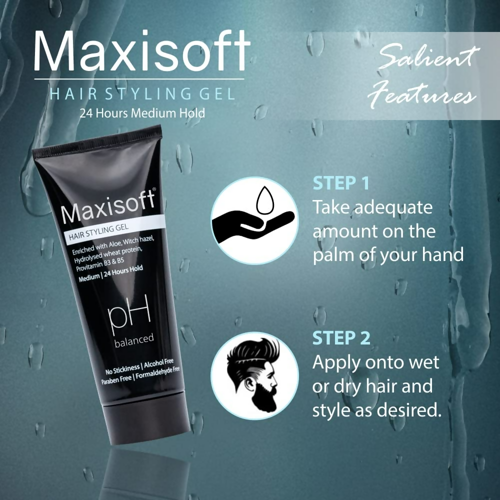 Maxisoft Hair Styling Gel With Aloe Vera Witch Hazel Extract Hydrolyzed Keratin & Pro Vitamin B3 & B5 pH Balanced | Grocsy