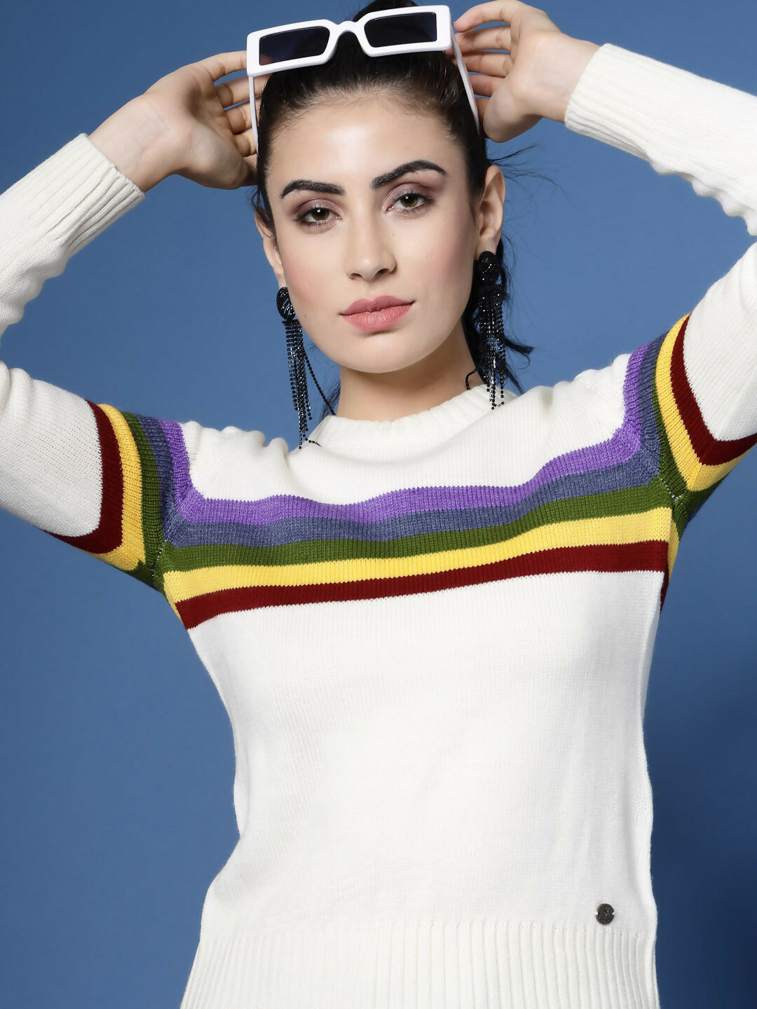 Women Winter White Acrylic Sweater - Wool Trees | Grocsy