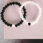 NVR Men & Women White & Black Marbel Crystal Elasticated Bracelet | Grocsy