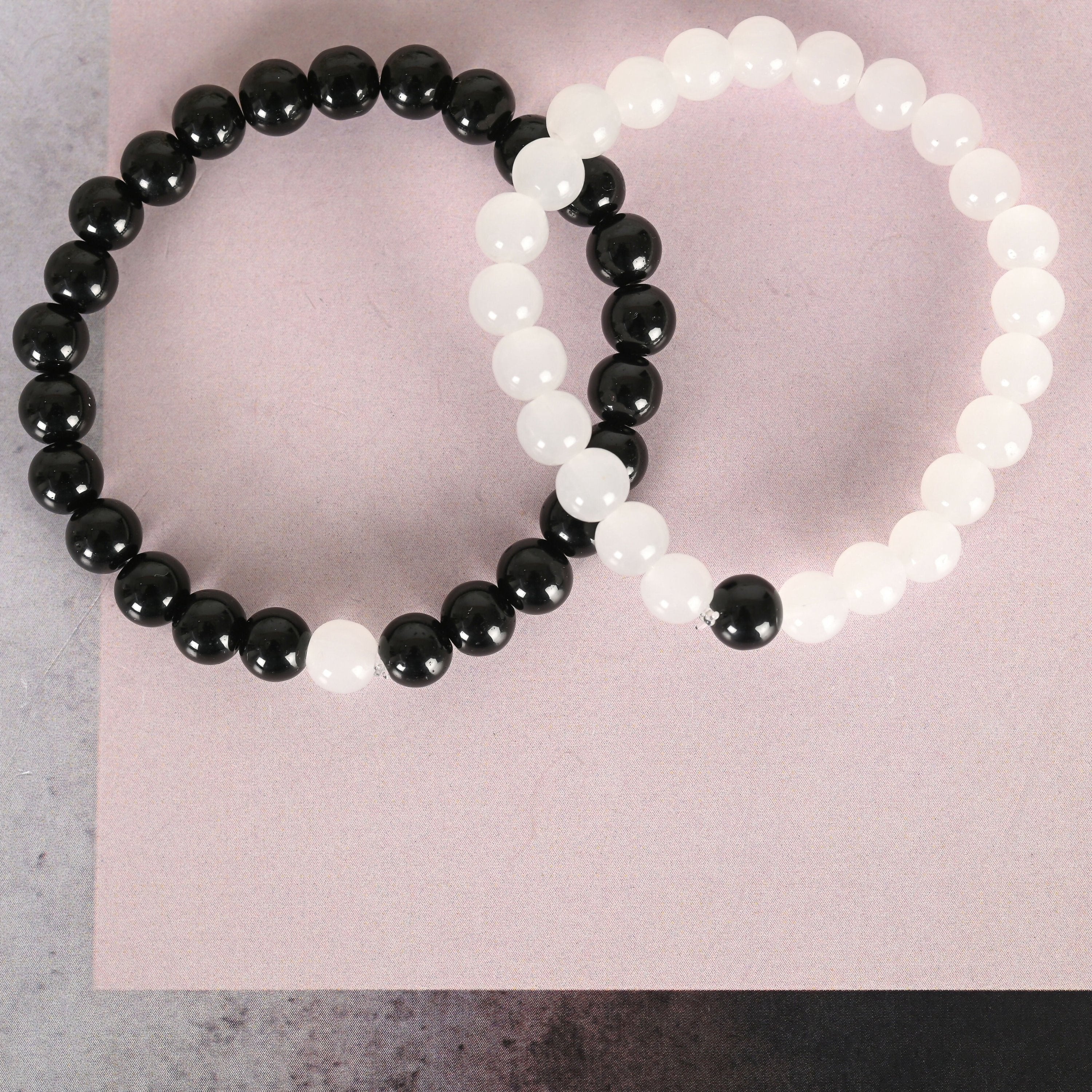 NVR Men & Women White & Black Marbel Crystal Elasticated Bracelet | Grocsy