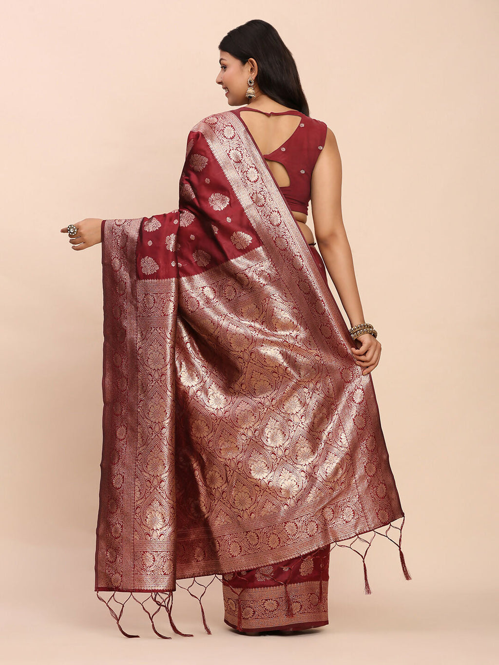 Shree Shyam Fashion Banarasi Silk Maroon Saree | Grocsy