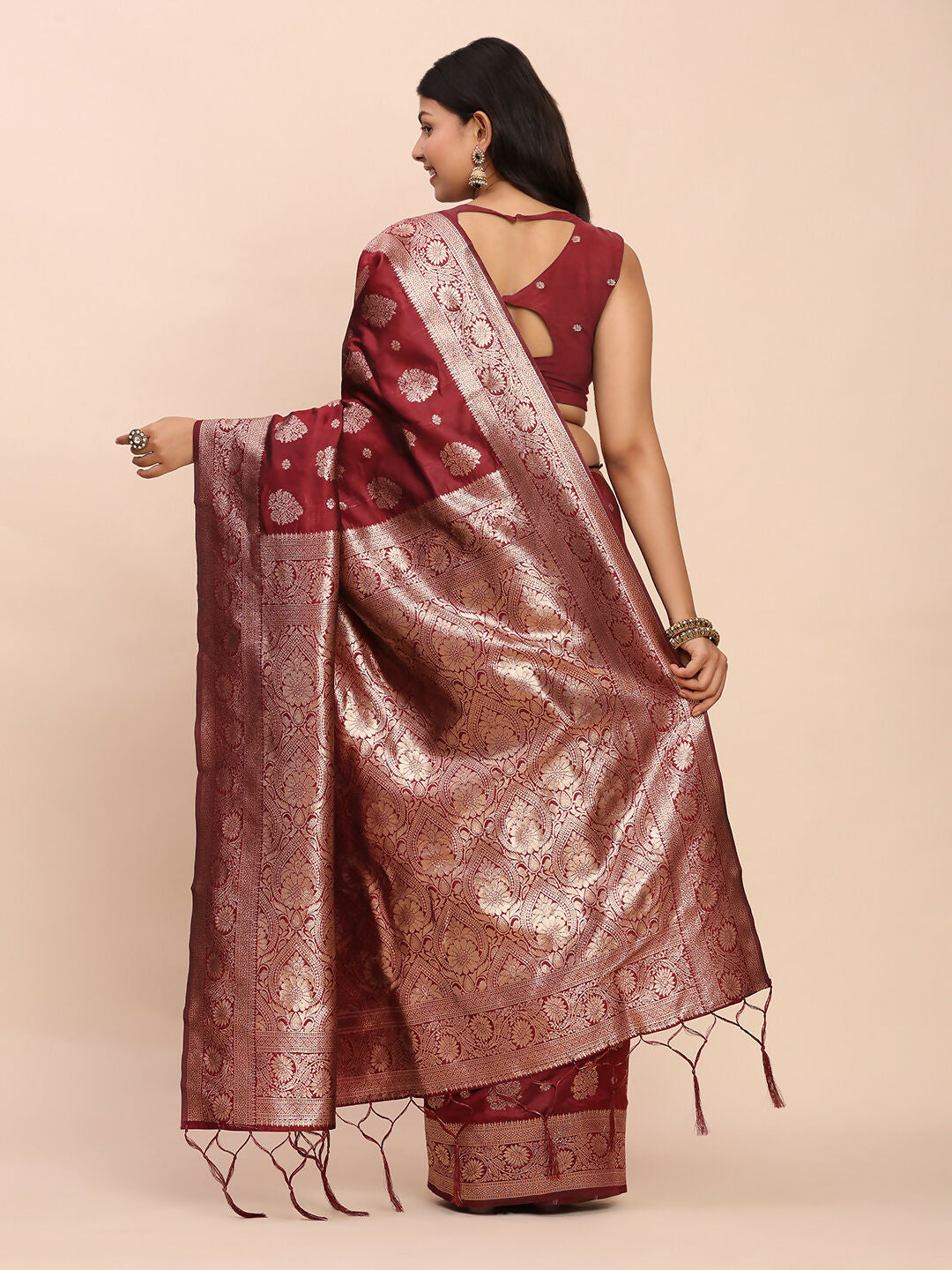 Shree Shyam Fashion Banarasi Silk Maroon Saree | Grocsy