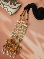 Ruby Raang Gold Gota Pati Work And Threads With Pearrls And Black Thread And Shells | Grocsy