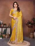 Teeya Creation New Womens Latest Party Wear Soft Chiffon Silk Saree-Yellow | Grocsy