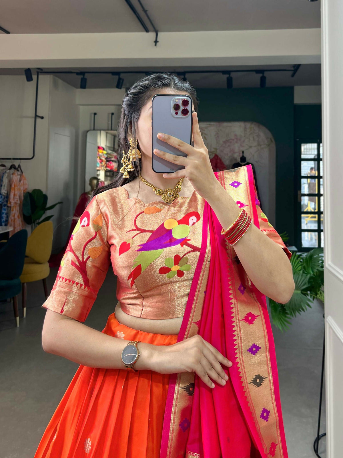 Vastranavya Perfect Classic And Contemporary Fashion Paithani Lehenga Choli - Red | Grocsy