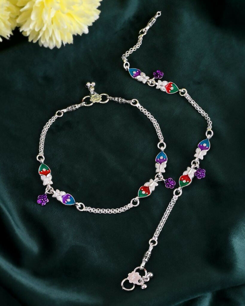 VOJ Set of 2 Mutli Color Meenakari Anklet | Grocsy