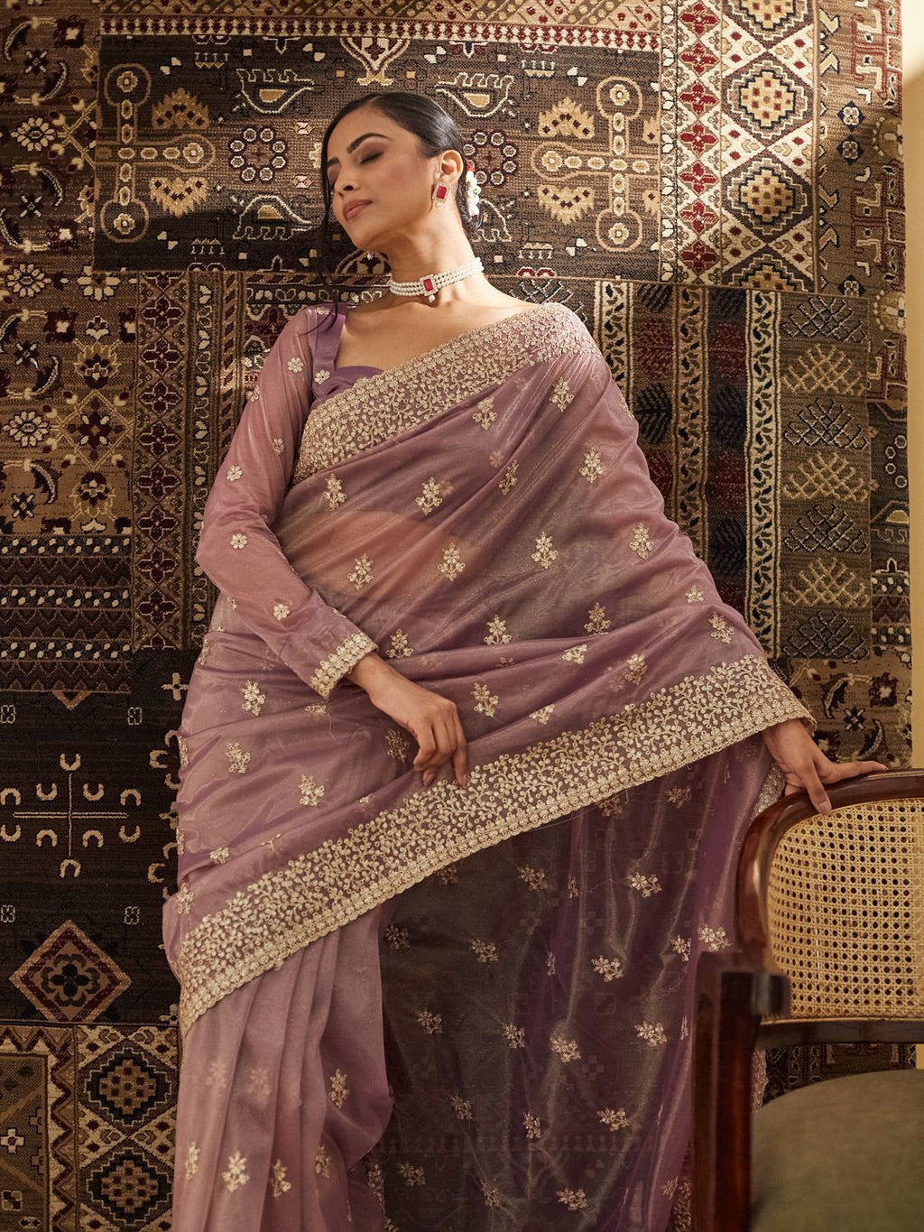 kasee Floral Zardozi Supernet Saree | Grocsy