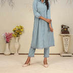 Jyoti Fashion Women's Sky Blue Rinkal Cotton Plain with Side Pocket Kurtis & Sets | Grocsy