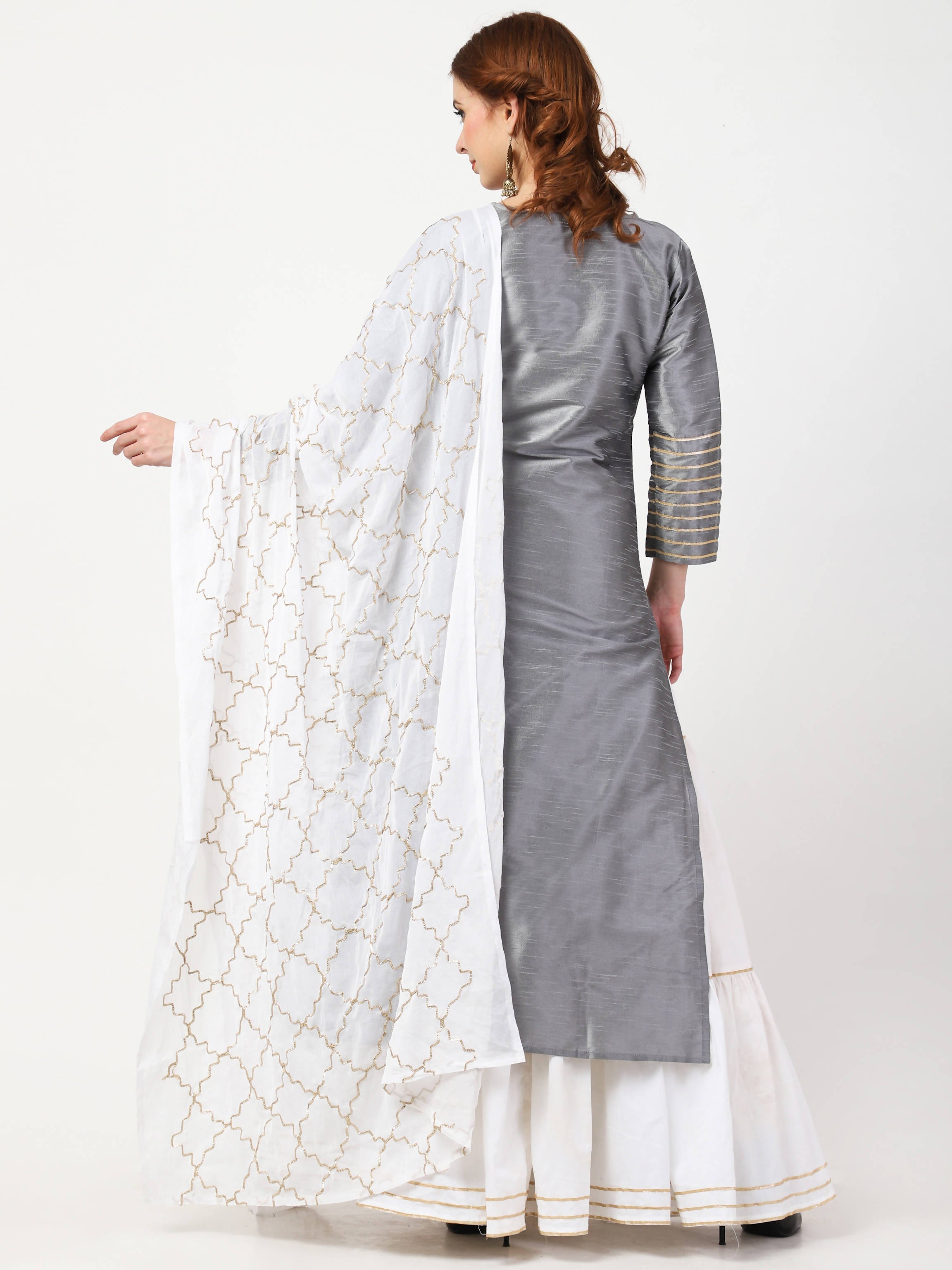 Cheera Kurta With Skirt & Embroidered Dupatta set (CH108KSD) | Grocsy