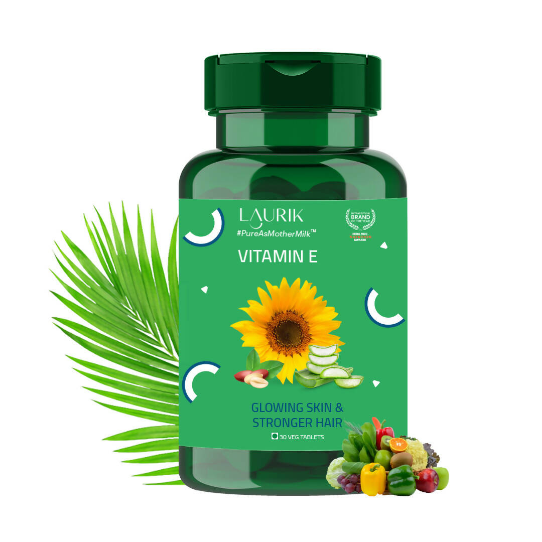 Laurik Plant Based Natural Vit-E Tablets For Glowing Skin & Health Care With Sunflower Oil, Aloe Vera Oil & Argan Oil | Grocsy