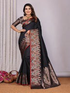 Joban Fashion Banarasi Black Jacquard Woven Soft Silk Saree | Grocsy