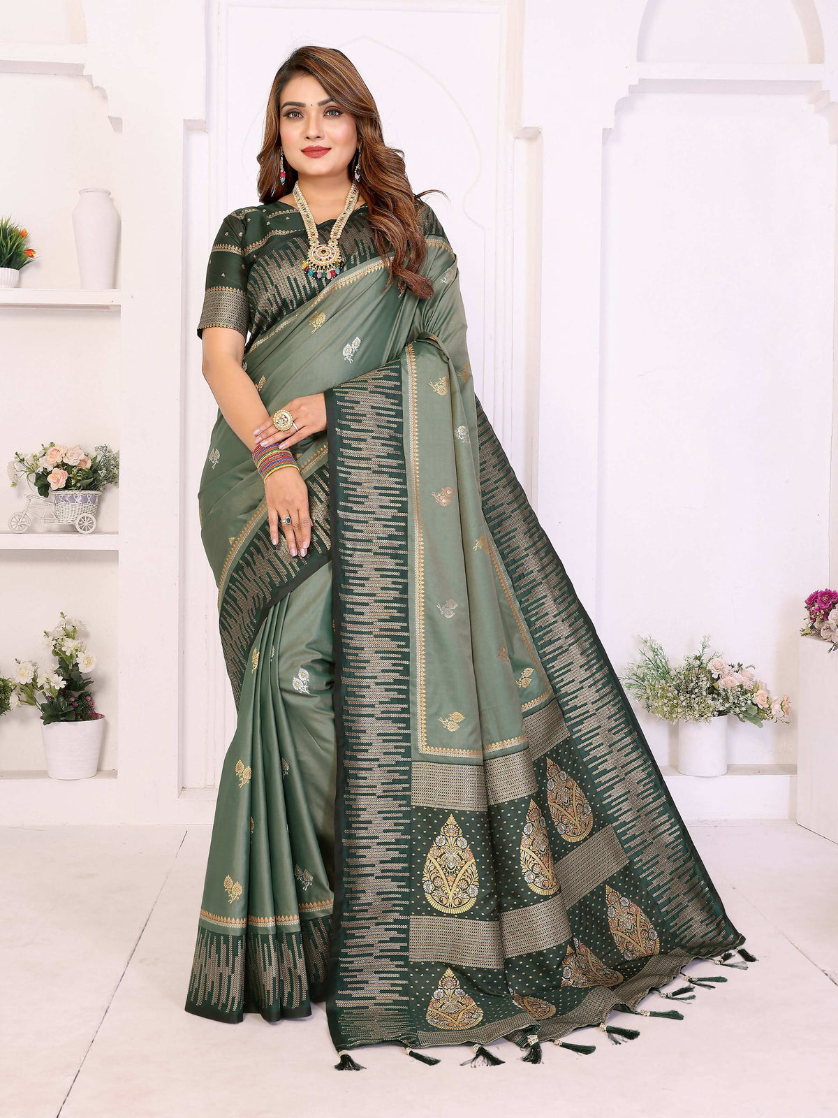 Aastha Fashion Mehndi South Soft Silk Zari Weaving Saree | Grocsy