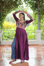 Vastranavya Wine Pink Navratri Special Rayon Kutchi Gamthi Work Kurti | Grocsy